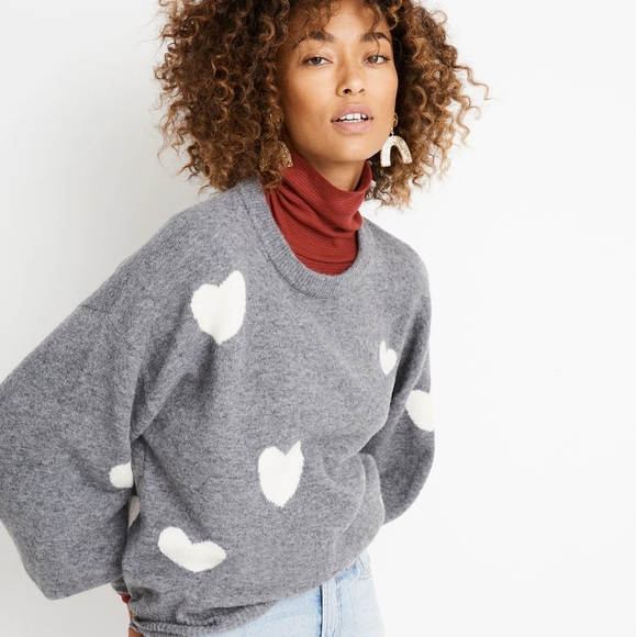 Madewell Heart Dot Balloon-Sleeve Pullover Alpaca Wool Sweater Womens Size XXS - Picture 3 of 13
